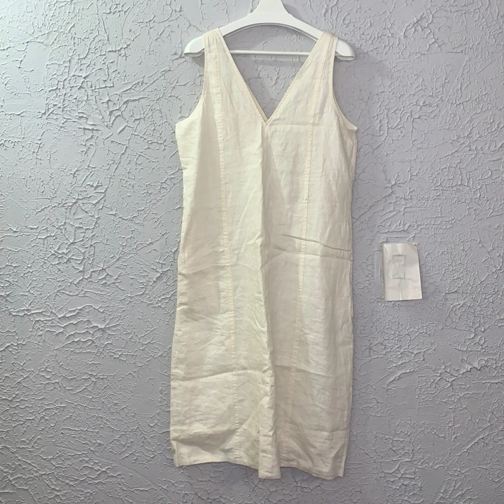 Everlane *Flaw Flax Linen Dress Off White 6 Sleeveless V-neckline Midi Travel